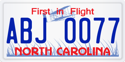 NC license plate ABJ0077