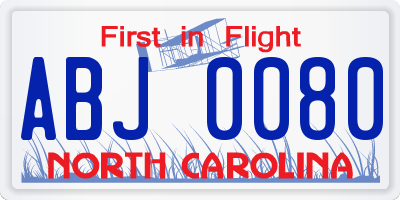 NC license plate ABJ0080