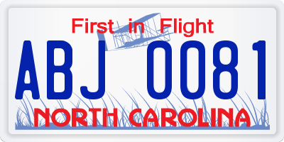 NC license plate ABJ0081