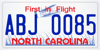 NC license plate ABJ0085