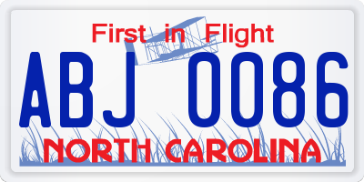 NC license plate ABJ0086