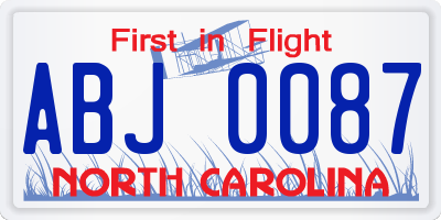 NC license plate ABJ0087