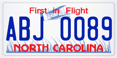 NC license plate ABJ0089