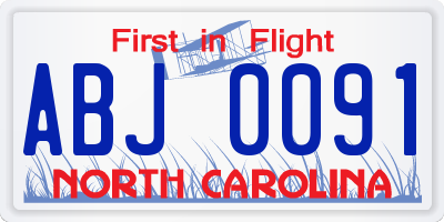 NC license plate ABJ0091