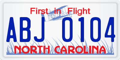 NC license plate ABJ0104