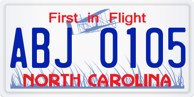 NC license plate ABJ0105