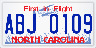 NC license plate ABJ0109