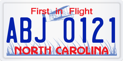 NC license plate ABJ0121