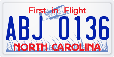 NC license plate ABJ0136