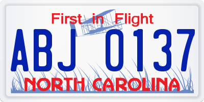 NC license plate ABJ0137