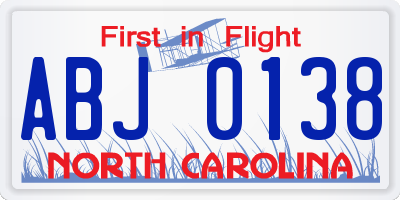 NC license plate ABJ0138
