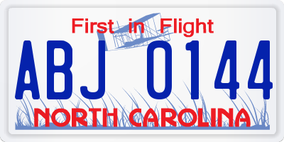 NC license plate ABJ0144