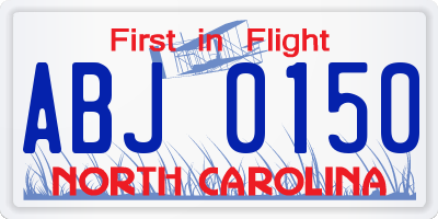 NC license plate ABJ0150