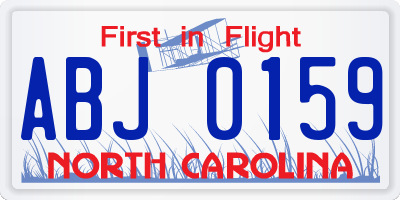 NC license plate ABJ0159