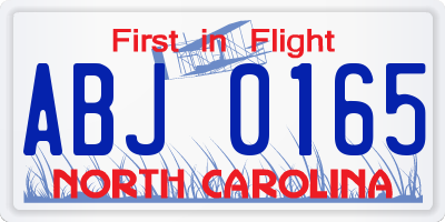 NC license plate ABJ0165