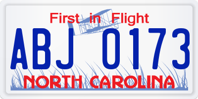 NC license plate ABJ0173