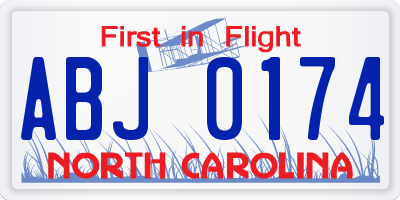 NC license plate ABJ0174