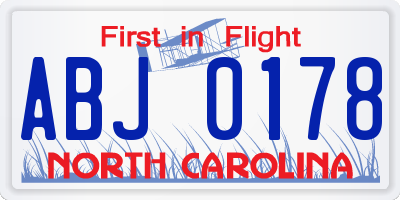 NC license plate ABJ0178
