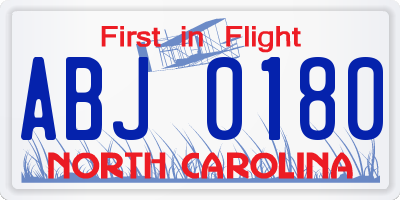 NC license plate ABJ0180