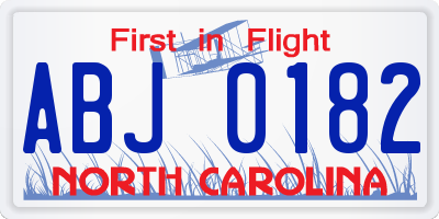 NC license plate ABJ0182