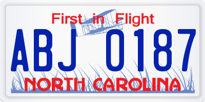 NC license plate ABJ0187