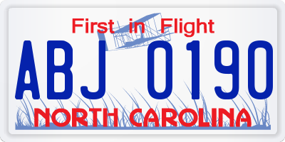 NC license plate ABJ0190