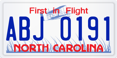 NC license plate ABJ0191
