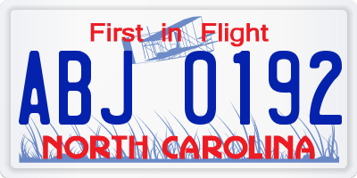 NC license plate ABJ0192