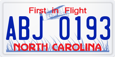 NC license plate ABJ0193