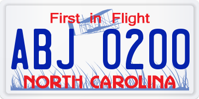 NC license plate ABJ0200