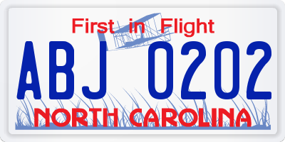 NC license plate ABJ0202