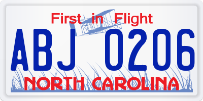 NC license plate ABJ0206