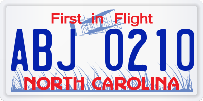 NC license plate ABJ0210