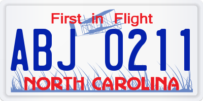 NC license plate ABJ0211