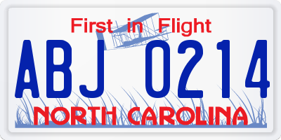 NC license plate ABJ0214
