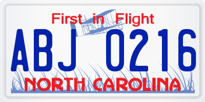 NC license plate ABJ0216