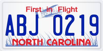 NC license plate ABJ0219