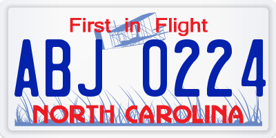 NC license plate ABJ0224