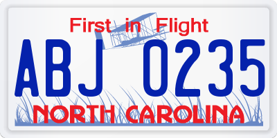 NC license plate ABJ0235