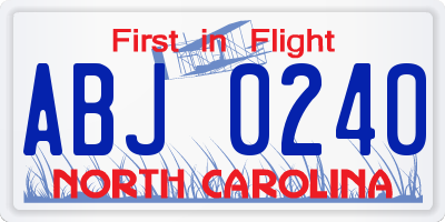 NC license plate ABJ0240