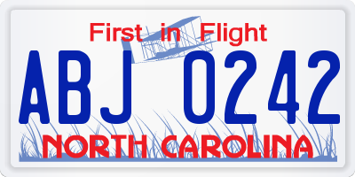 NC license plate ABJ0242