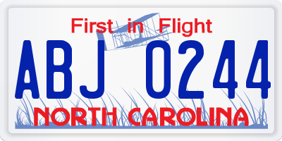 NC license plate ABJ0244