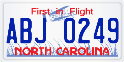 NC license plate ABJ0249