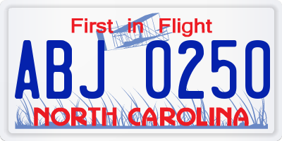 NC license plate ABJ0250