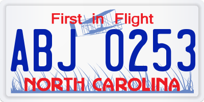 NC license plate ABJ0253