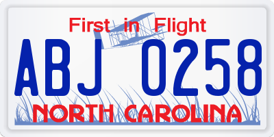 NC license plate ABJ0258