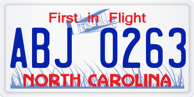 NC license plate ABJ0263