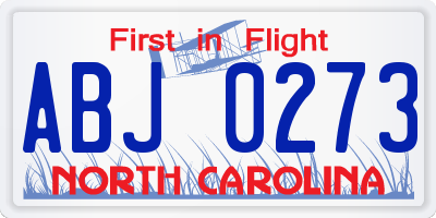 NC license plate ABJ0273