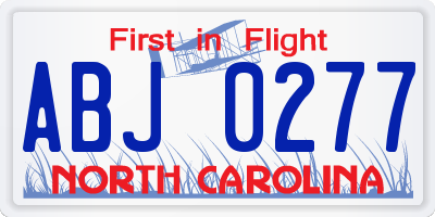 NC license plate ABJ0277