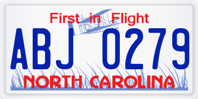 NC license plate ABJ0279